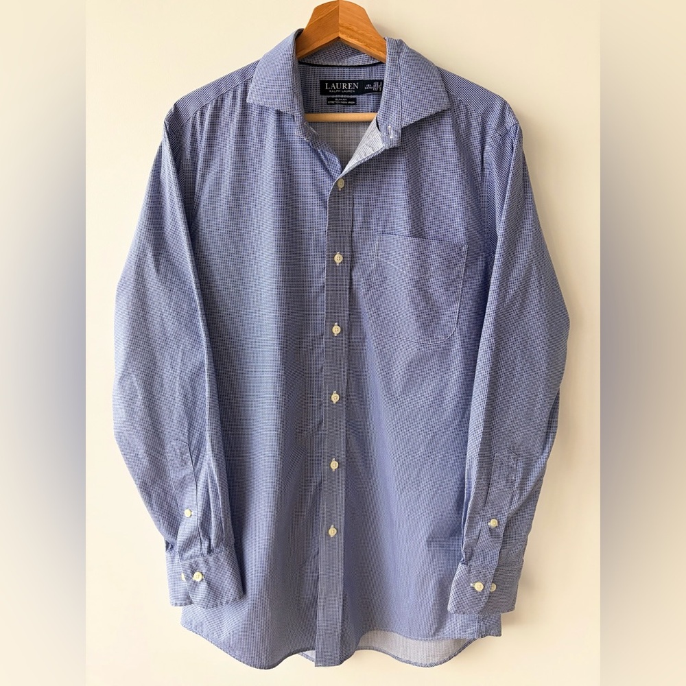 Lauren Ralph Lauren Button Up Shirt Mens 15.5 32/33 Classic Fit No Iron Blue